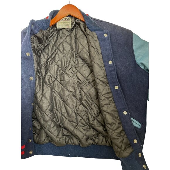 Vintage DeLong Varsity Jacket Mens XLarge Blue Wool & Leather Sleeves Retro - Picture 10 of 11